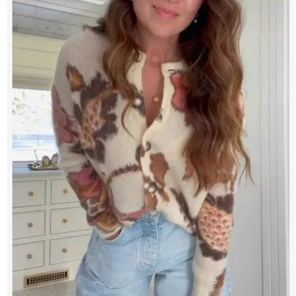 BEST Sezane Manea Cardigan L/XL/XXL Merveille Print Mohair Sweater Knit French - Picture 4 of 14